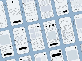 Illustration showing many mobile phone screens with various elements