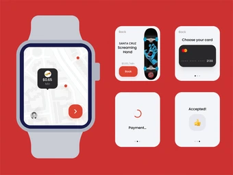 illustration of various screens for smartwatch app